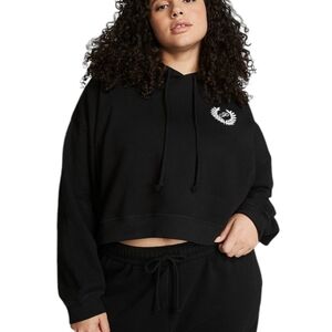 NWT Victoria's Secret Pink Cropped Black Hoodie Pullover Sweater XL Athleisure